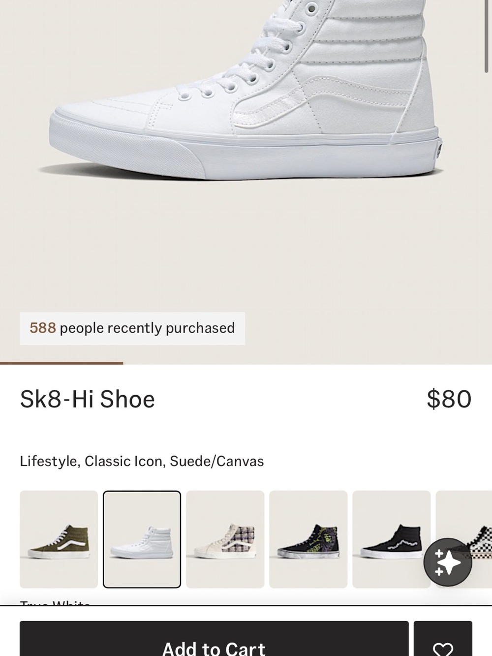Vans Sk8-Hi High-Top Sneakers in True White size 8 women’s 6.5 men’s